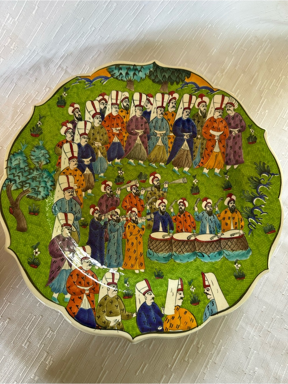 Turkish Hand Painted Ceramic Wall Plate Ottoman Mehter Band 12in Artist Signed